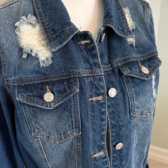 Vintage distressed Wax Jean Indigo Denim Jacket with Contrast Stitching Y2K✨ - Picture 3 of 9